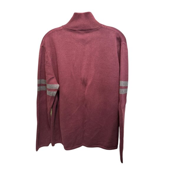 Gap Mens Full-Zip Burgundy Sweater With Gray Stripes On Sleeves - Picture 10 of 12